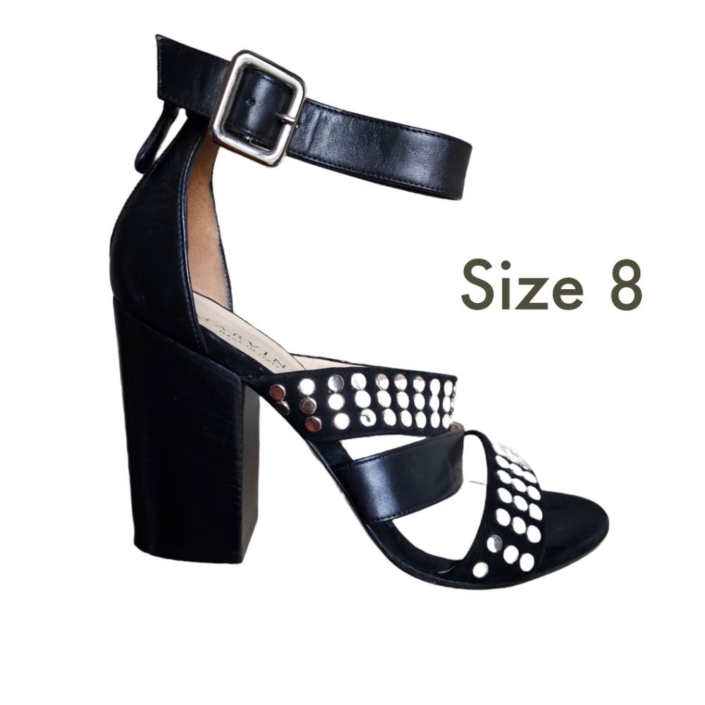 Marvin K Women's Black Leather Studded Sandals Size 8 designer, made in Italy